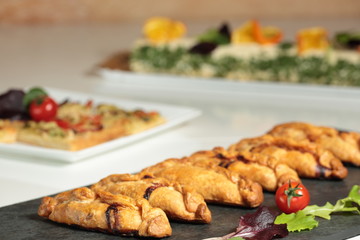 homemade pies on a slate background

