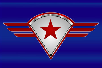 red star on the winged shield. star and wings.