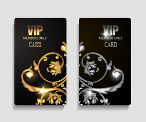 VIP cards with textured floral design elements