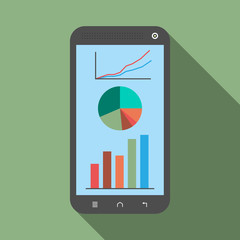 Smartphone with graphs, diagrams