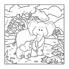 Fototapeta premium Coloring book for children (two elephants)