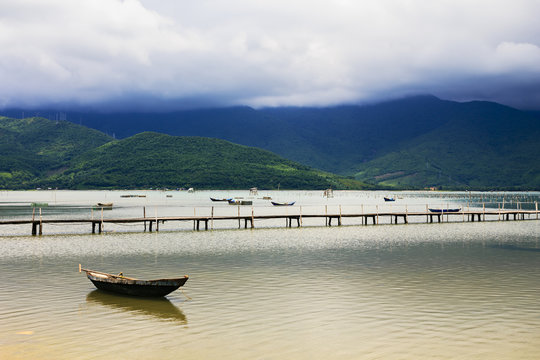 Lap An lagoon, Lang Co town, Hue, Vietnam. This lagoon is one of tourist attractions of Hue province. This lagoon is part of the Gulf of Lang Co.