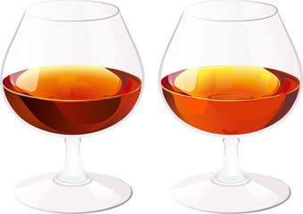 Insulated glasses of brandy on a white background.