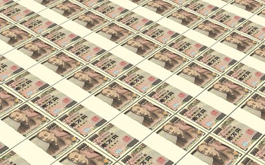 Japanese yen bills stacks background. Computer generated 3D photo rendering.