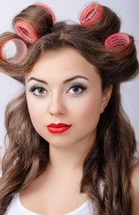Portrait of beautiful girl model in pin up

