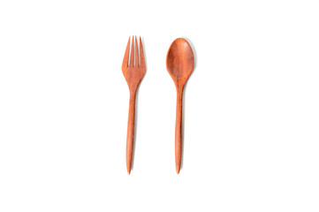 wooden spoon and fork on white background