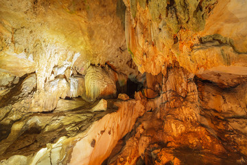 Stalactite rock formations in Lawa Cave. Kanchanaburi province, © phanthit malisuwan
