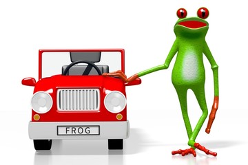 3D cartoon car and frog concept