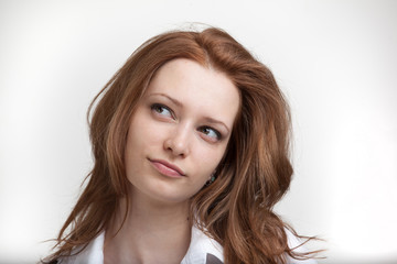 young business woman thinking on white background