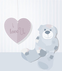 A sweet illustration for Valentine's Day with teddy bear and love letter, vector