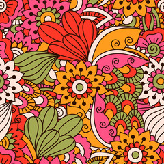 Hand drawn seamless pattern with floral elements. 