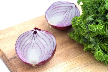 Red Onion Slices on wooden board