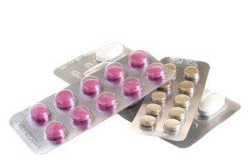 Packs of pills isolated on white background