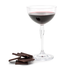 Red wine glass and chocolate