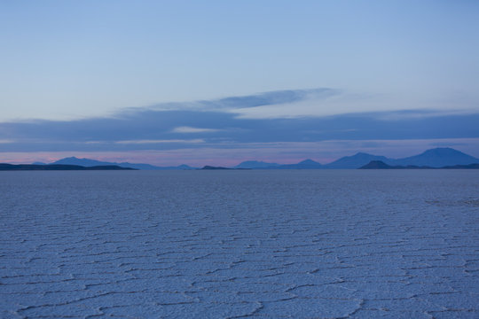 Sunrise on the Salar of Uyuni in the morning, Bolivia