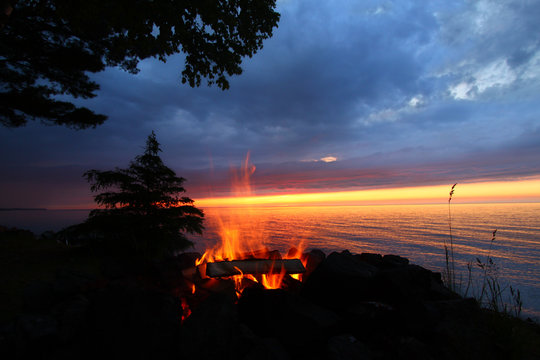 Great Lakes Sunset Beach Fire