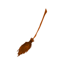 Cute cartoon broom isolated ornamental style. Color brown broom. Attribute of a snowman, a janitor, a witch.