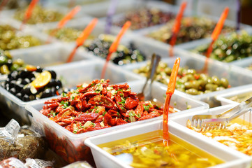 Sundried tomatoes on farmer's market in Italy