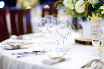 Table set for an event party or wedding reception