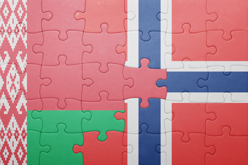 puzzle with the national flag of norway and belarus