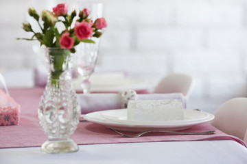 Beautiful served table for wedding or other celebration in restaurant