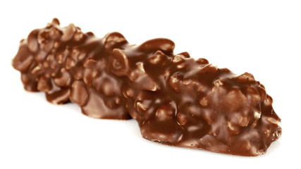 Tasty chocolate bar isolated on white background