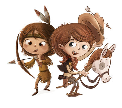 ni&ntilde;os con disfraz del lejano oeste