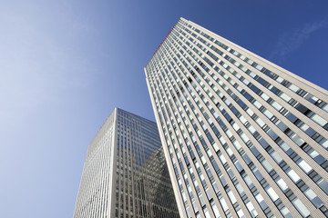 Skyscrapers against a blue sky in Beijing city center, China.