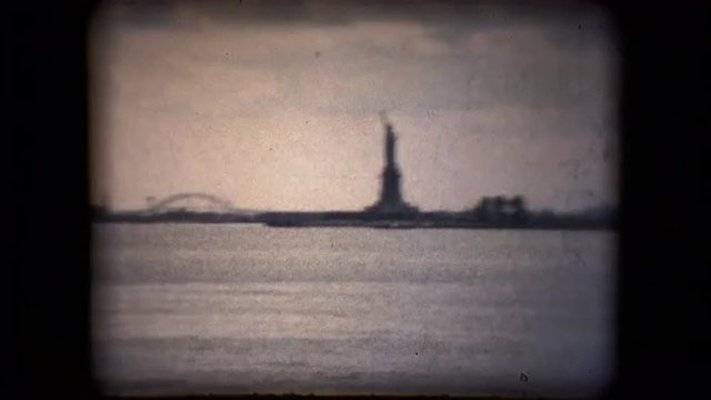 View of the Statue of Liberty from a boat in the mid 1960's