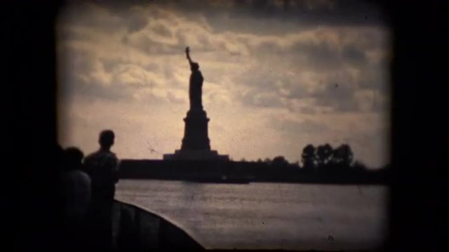 View of the Statue of Liberty from a boat in the mid 1960's