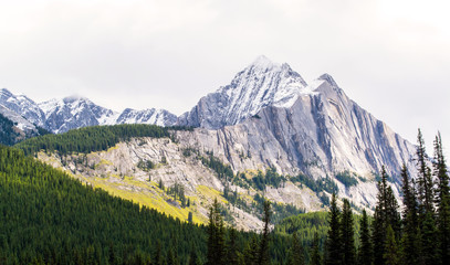 Fototapeta premium summit of a mount in the clouds of the rocky mountains of alberta canada