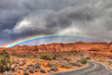 Utah-Arches National Park. This image was captured after a violent storm. A beautiful rainbow...