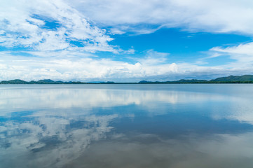 Reflex picture of sea and blue Sky at  Mangrove forest in Kung Krabaen Bay Chathaburi Province, Thailand