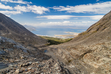 View of Beagle channel and mountains near Ushuaia, Argentina