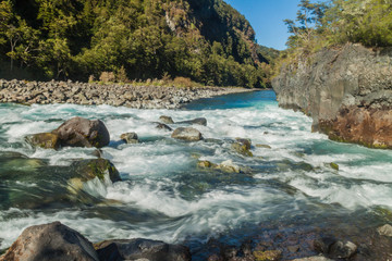Naklejka premium Rapids at Saltos del Petrohue waterfalls in National Park Vicente Perez Rosales, Chile