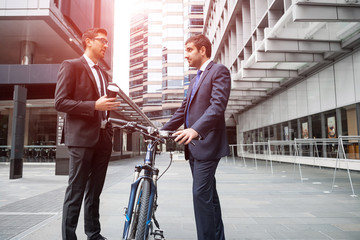 Two businessmen having walk