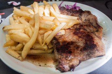 Argentinian steak in a restaurant in Mendoza, Argentina
