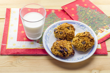 Cookies and milk as food for breakfast. Fresh and healthy. 