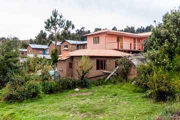 Fototapeta na wymiar Small village on Amantani island in Titicaca lake, Peru
