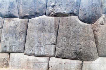 Detail of Inca's perfect stonework at Sacsaywaman near Cuzco, Peru.