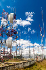 Telecommunication towers at a lookout Cruz Loma in Quito, Ecuador