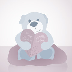 A sweet illustration for Valentine's Day with teddy bear and paper love letter heart, vector