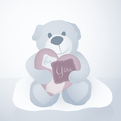 A sweet illustration for Valentine's Day with teddy bear and textil love letter heart, vector