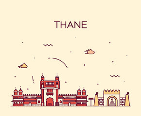 Naklejka premium Thane skyline silhouette vector linear style