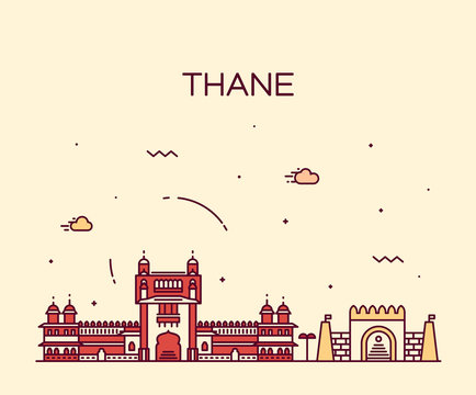 Thane skyline silhouette vector linear style