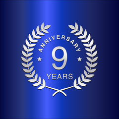 Simple Wreath Anniversary Silver Vector Logo Year 9