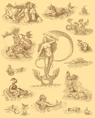 Fototapeta na wymiar Aphrodite and Neptune art illustration