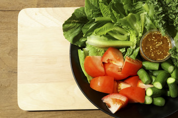 Vegetables, Mixed vegetables salad with dressing.