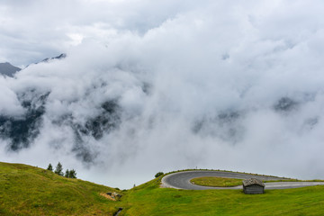 The Grossglockner mountains in foggy weather