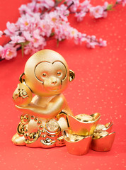 2016 is year of the monkey,golden monkey with decoration,calligr